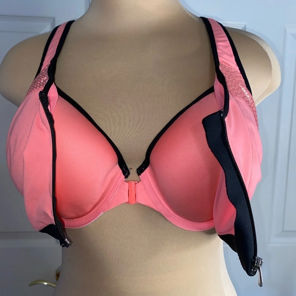 Victoria's Secret Pink Front-Zip Sports Bra with Black Trim